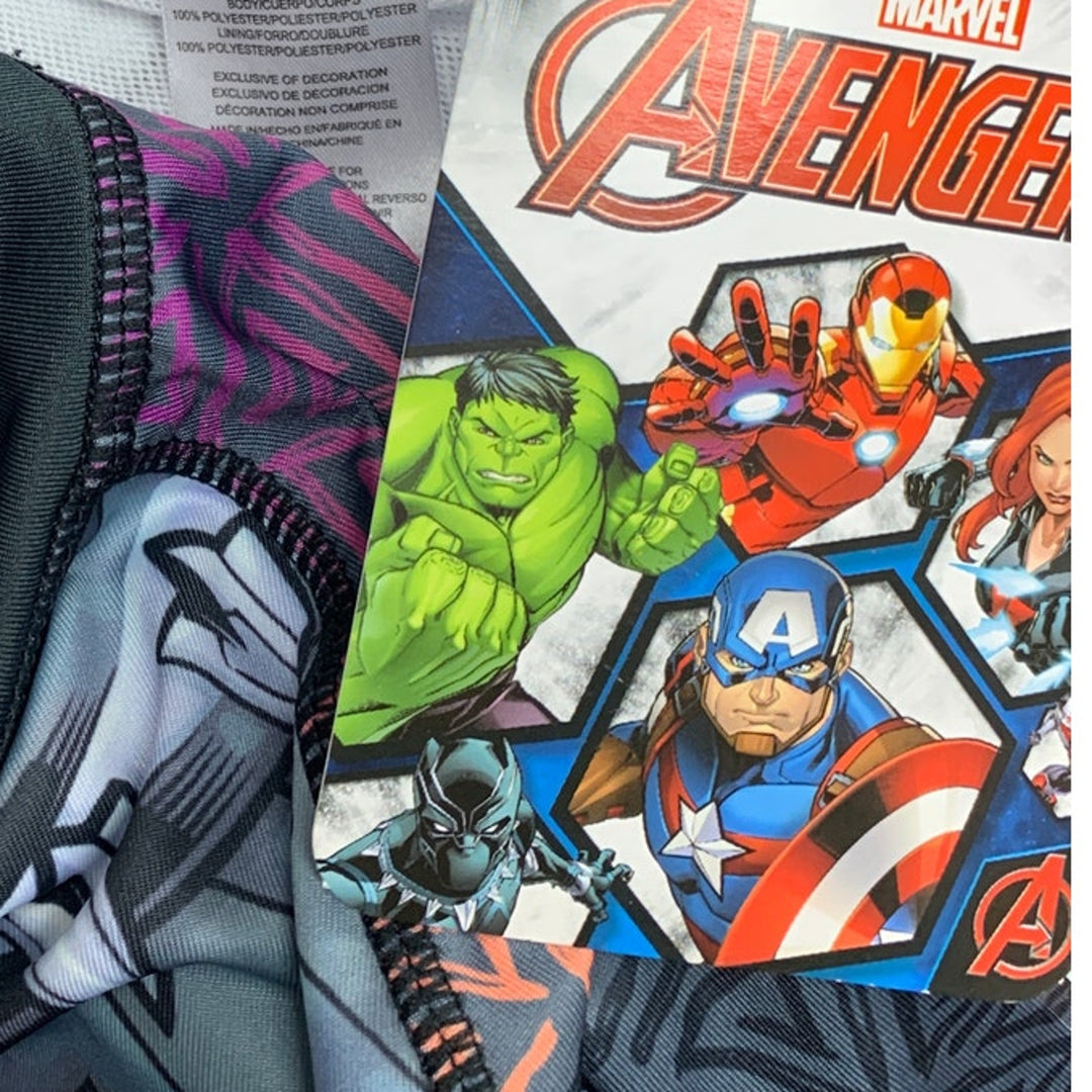 New Marvel Avengers Black Panther Boys XS 2PC Swim Trunk Swimming Shirt Set