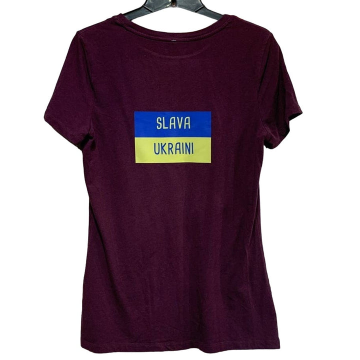 Upcycled Hand Printed Small Pink Robin Ukraine Flag Slava Ukraini Artist Tee