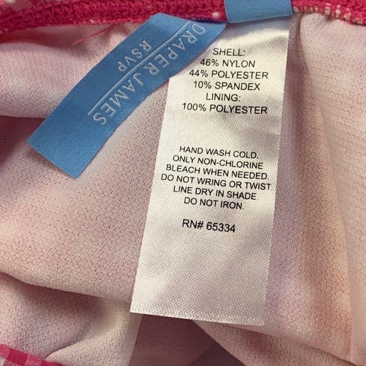 New Draper James Womens Retro Mod Small Pink Gingham Check One Piece Swim Suit