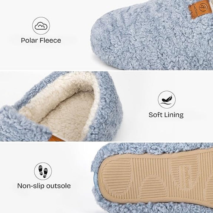 NWT New EverFoams Womens 11-12 Light Blue Slippers Fuzzy Slip On House Shoes