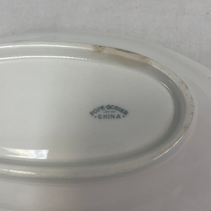 Vintage 1929 Pope-Gosser Sepia Gold Trimmed Ceramic China Small Oval Butter Dish