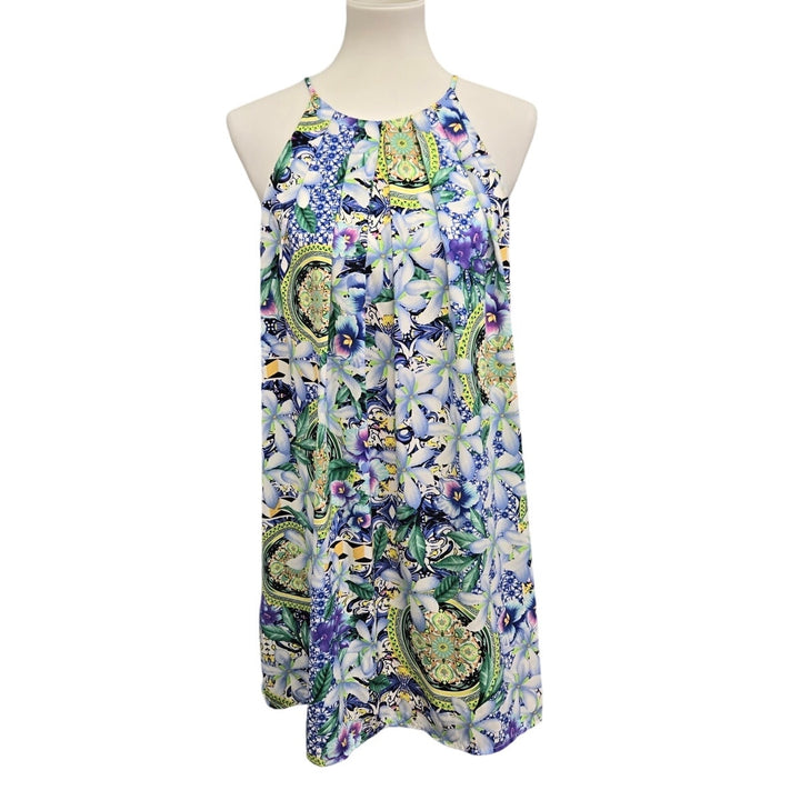 Caramela Womens Medium Made In USA Floral Sleeveless A-Line Lined Mini Dress