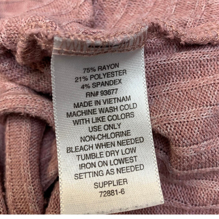 Womens Size Large Pink Lightweight Ribbed Rayon PolyBlend Long Sleeve Sweater