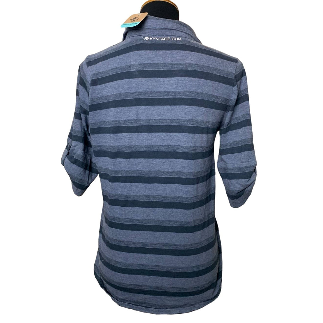 Handmade Upcycled Womens Large Cardinal Striped 3/4 Sleeve Button Collared Top