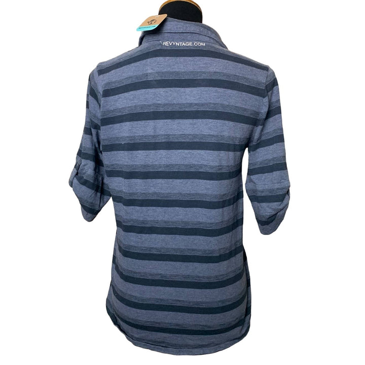 Handmade Upcycled Womens Large Cardinal Striped 3/4 Sleeve Button Collared Top