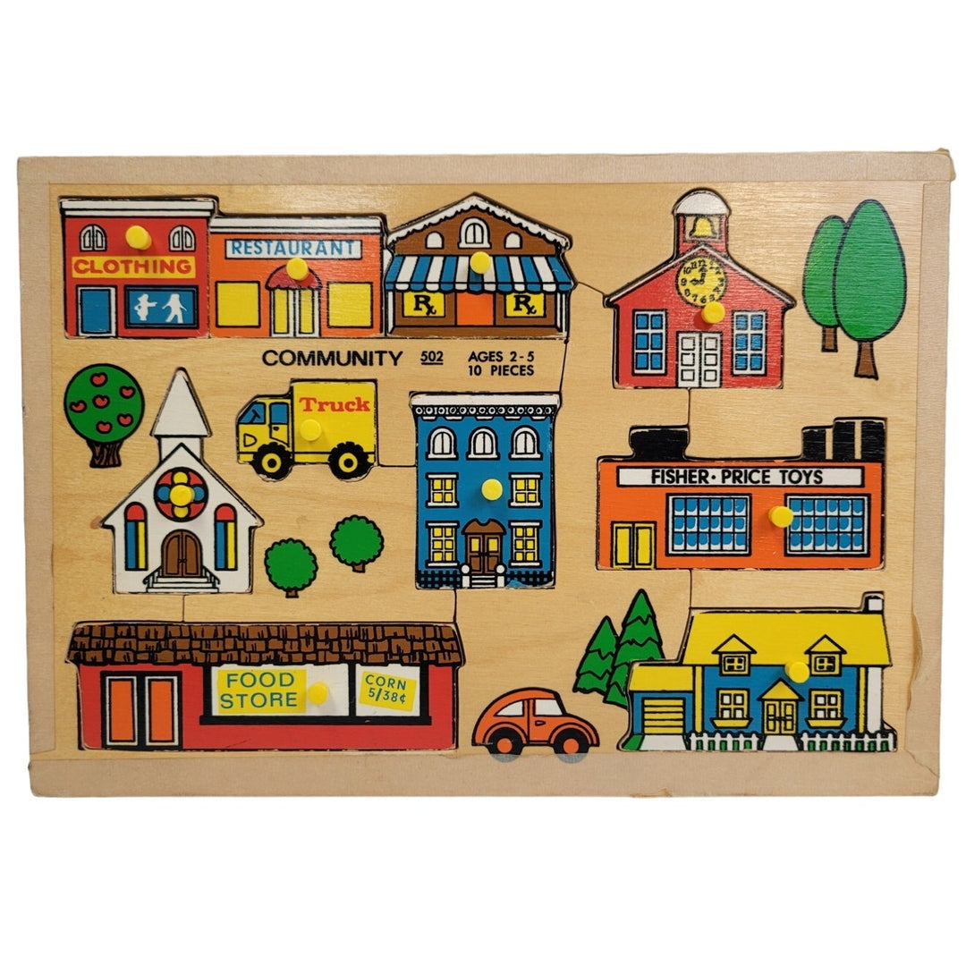 Vintage 1973 Fisher Price Quaker Oats Wooden Community 10 Piece Jigsaw Puzzle