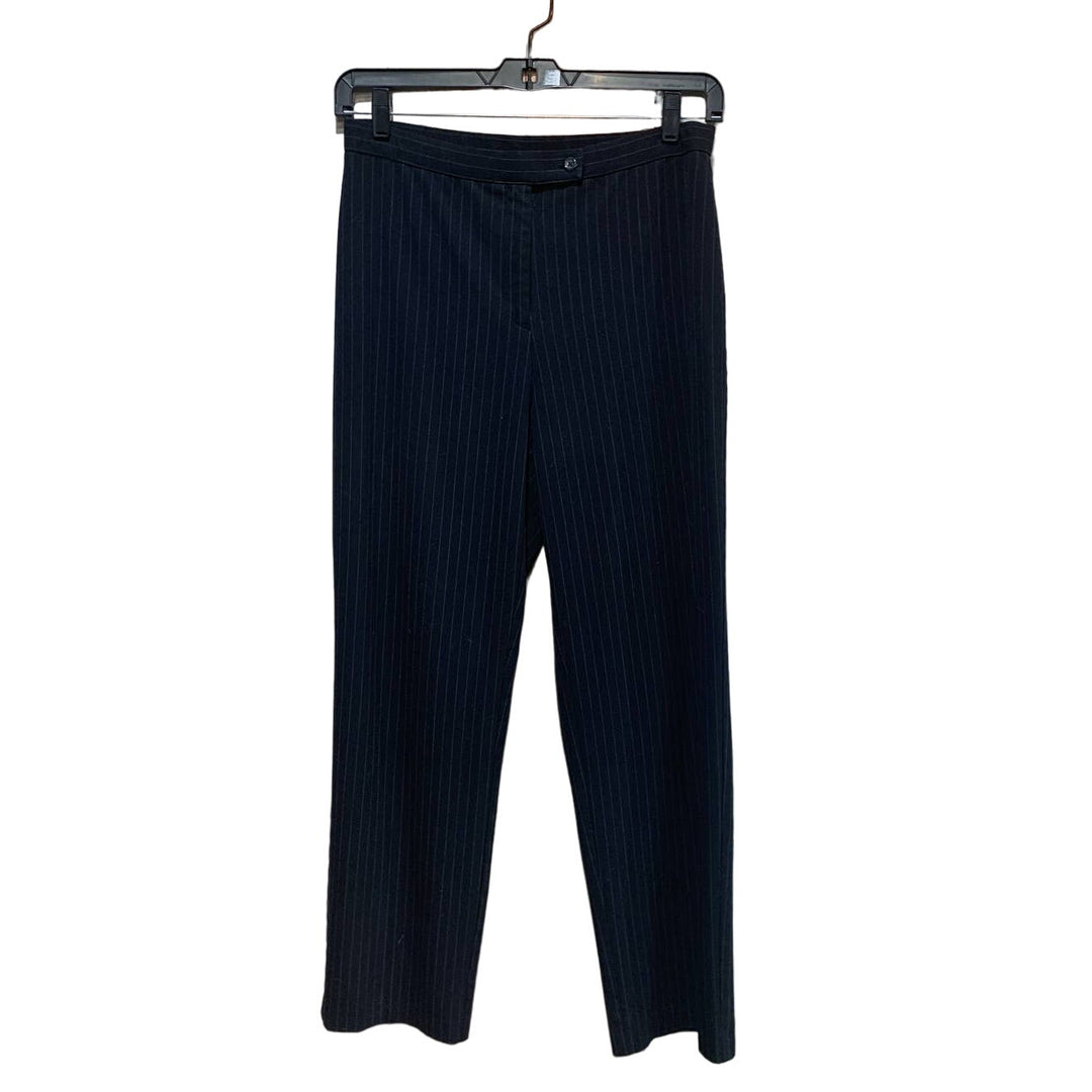 JM Collection Size 12 Black w White Pin Stripe Washable Career Flat Front Pants