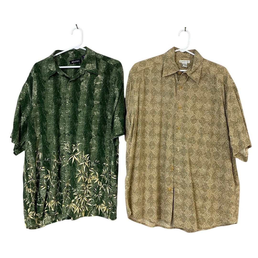 Lot of 2 Puritan Claiborne Mens Large Bamboo Short Sleeve Button Up Shirts