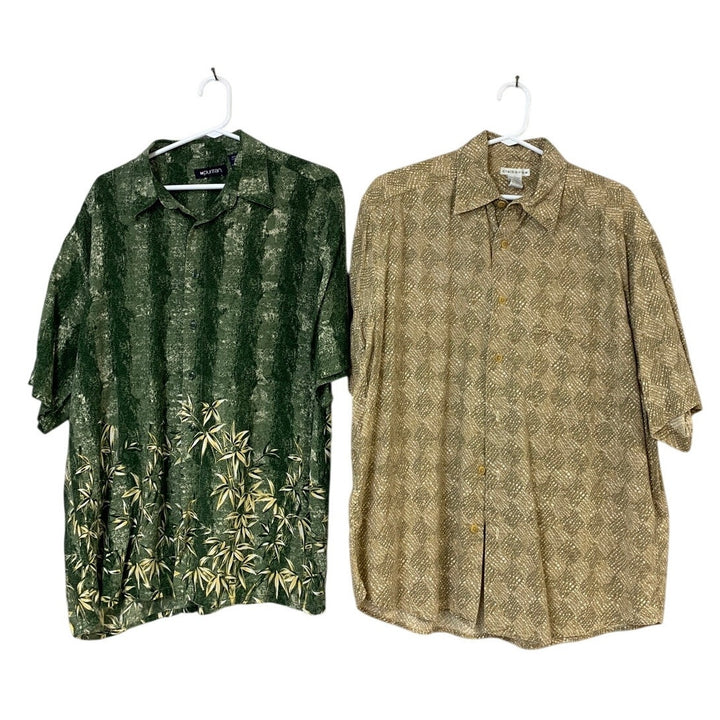 Lot of 2 Puritan Claiborne Mens Large Bamboo Short Sleeve Button Up Shirts