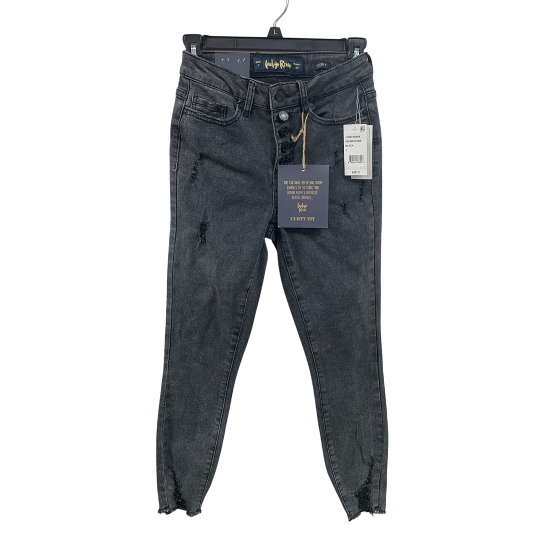 New Indigo Rein Juniors Size 7 Curvy High Rise Crop Distress Recycle Denim Jeans