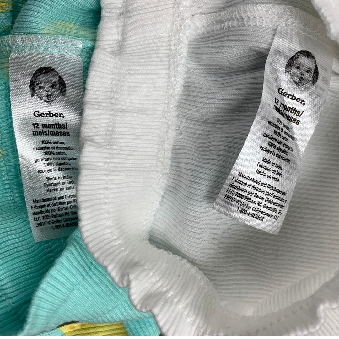 New Gerber 2-Pack Baby Girls Size 12 Months White Lemon Pull On Knit Shorts