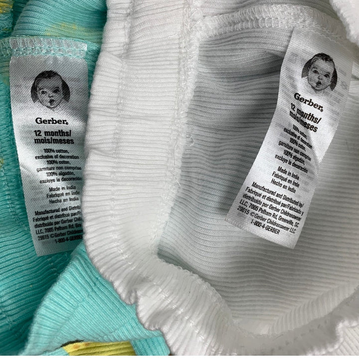 New Gerber 2-Pack Baby Girls Size 12 Months White Lemon Pull On Knit Shorts