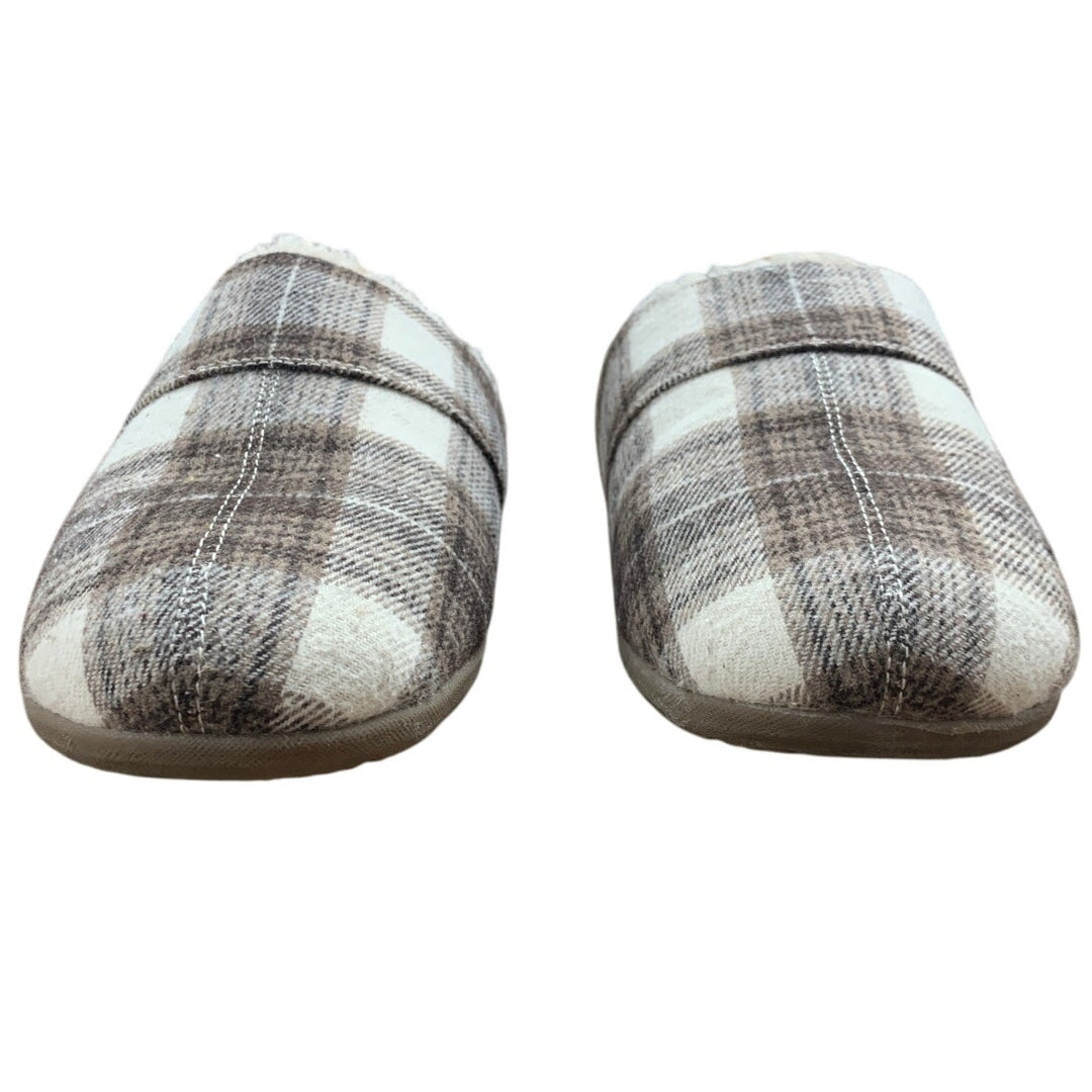 Vionic Mens Size 8 Brown White Plaid Memory Foam Slide On Mule Slippers Shoes