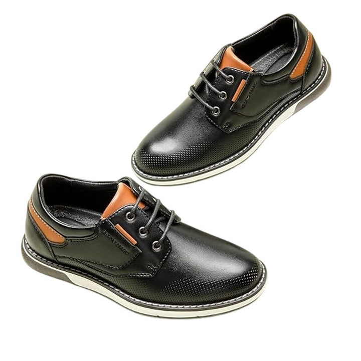 Bruno Marc Boys Size 4 Black Faux Leather Lace Up Non Slip Dress Oxford Shoes