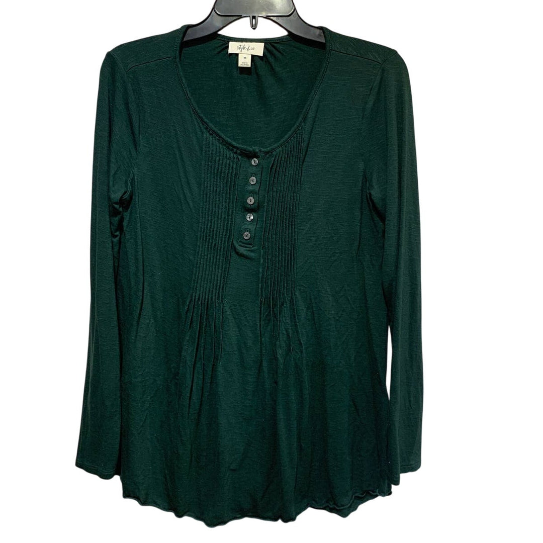Lot of 2 Style &amp; Co Womens XS Long Sleeve Scoop Neck Flowy Pleated Tops