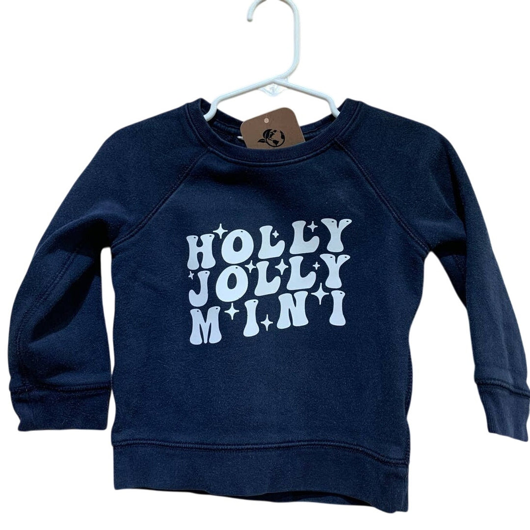 Upcycled Hand Printed 2T Toddler Christmas Holly Jolly Mini Sweatshirt