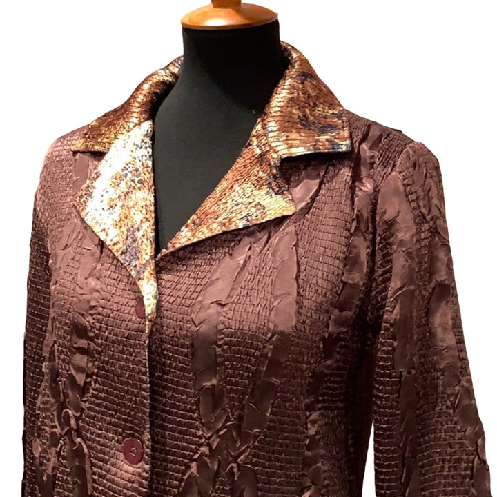 Keke Collection Womens Medium Reversible Animal Print Polyester Button Up Jacket