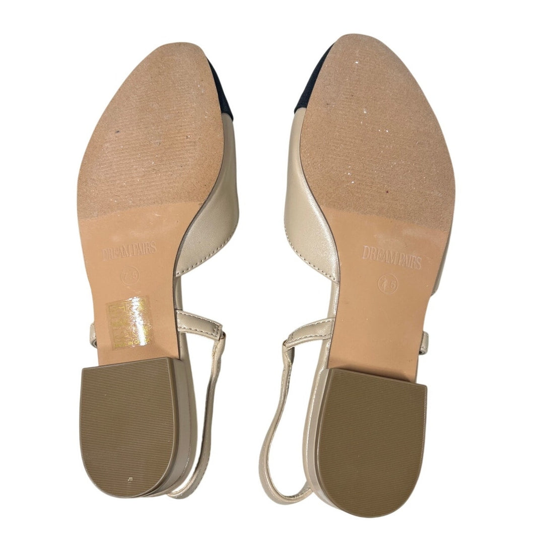 Dream Pairs Womens Size 7.5 Tan Black Slingback Low Heel Round Closed Toe Shoes
