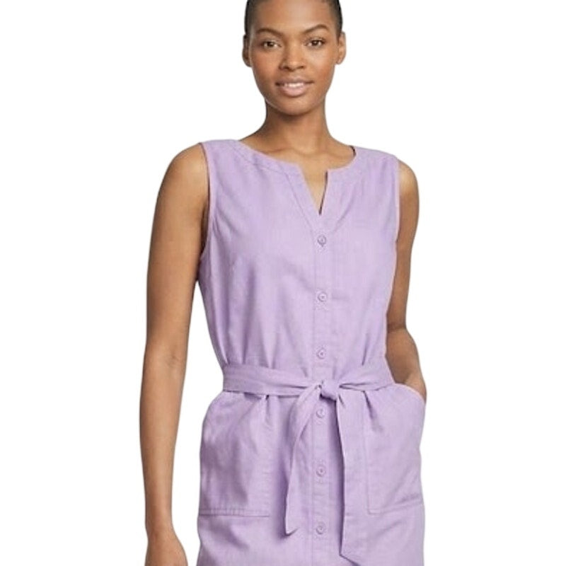 New Eddie Bauer Womens 3X Lt Purple Short Sleeve Utility Hemplify Dress w Belt