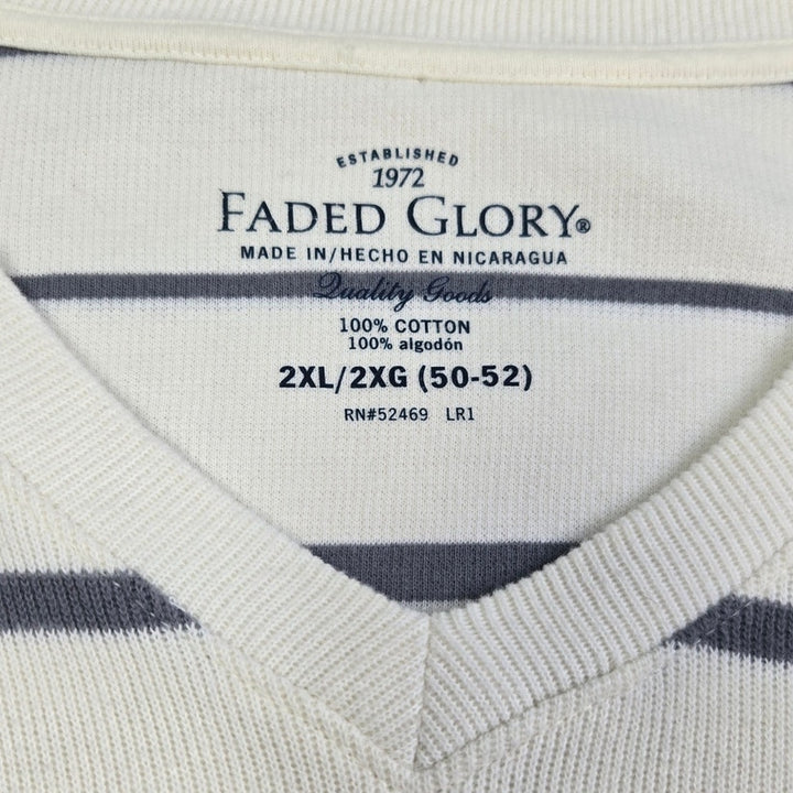 Faded Glory Mens 2XL 100% Cotton Long Sleeve Striped V-Neck Knit Sweater