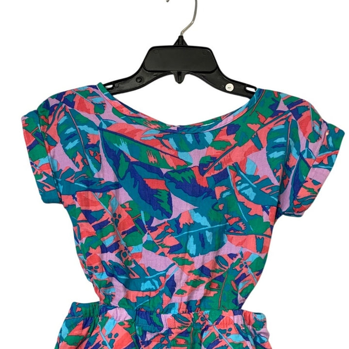 New Cat &amp; Jack Girls Medium (8) Abstract Leaf Short Sleeve Side Cut Out Romper