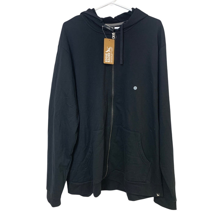 New Eddie Bauer Mens XL Black Camp Fleece Full Zip PolyCotton Super Soft Hoodie