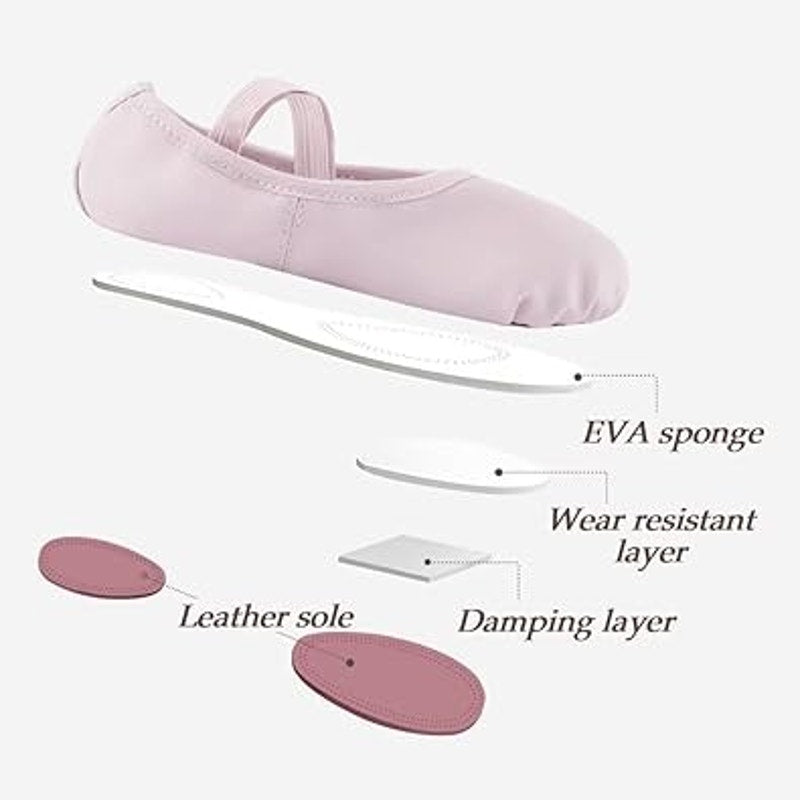 DyingSwan Toddler Girls 6T Pink Ballet Slippers Soft Leather No Tie Dance Shoes