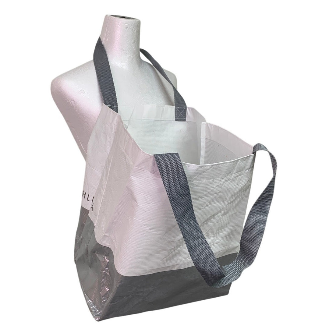 Athleta Recycled Plastic Silver White Reuseable Double Handle Shopper Tote Bag