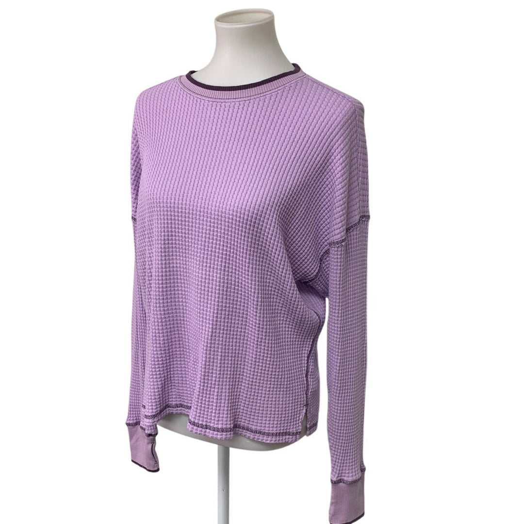 New Offline by Aerie Womens Small Cotton Blend Waffled Long Sleeve Crew Neck Top