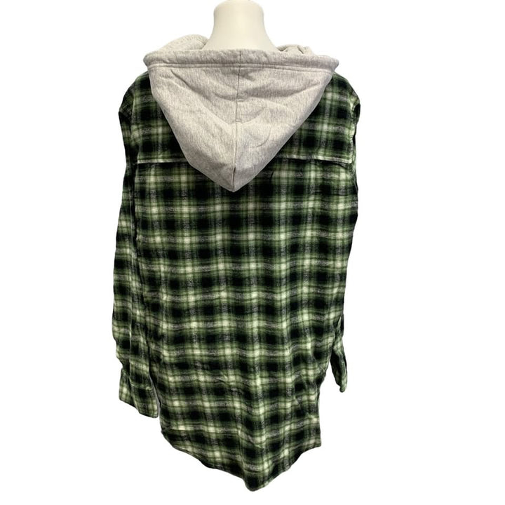New Hand Printed Womens XXL Blue Jay Bird Plaid Flannel Long Sleeve Hoodie