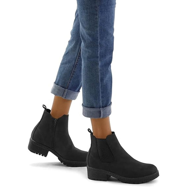Mysoft Womens Size 7.5W Black 1.5" Heel Chelsea Ankle Boots Round Toe Shoes