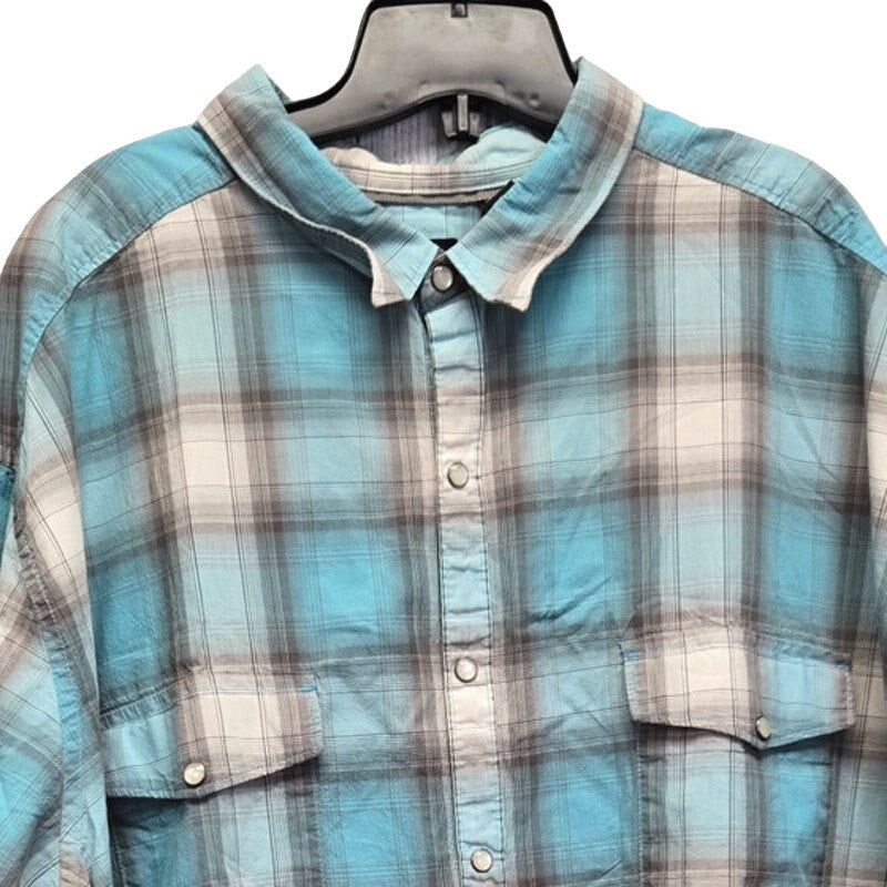 J Ferrar Mens 3XLT Cotton Short Sleeve Plaid Pearl Snap Up Shirt w Front Pockets