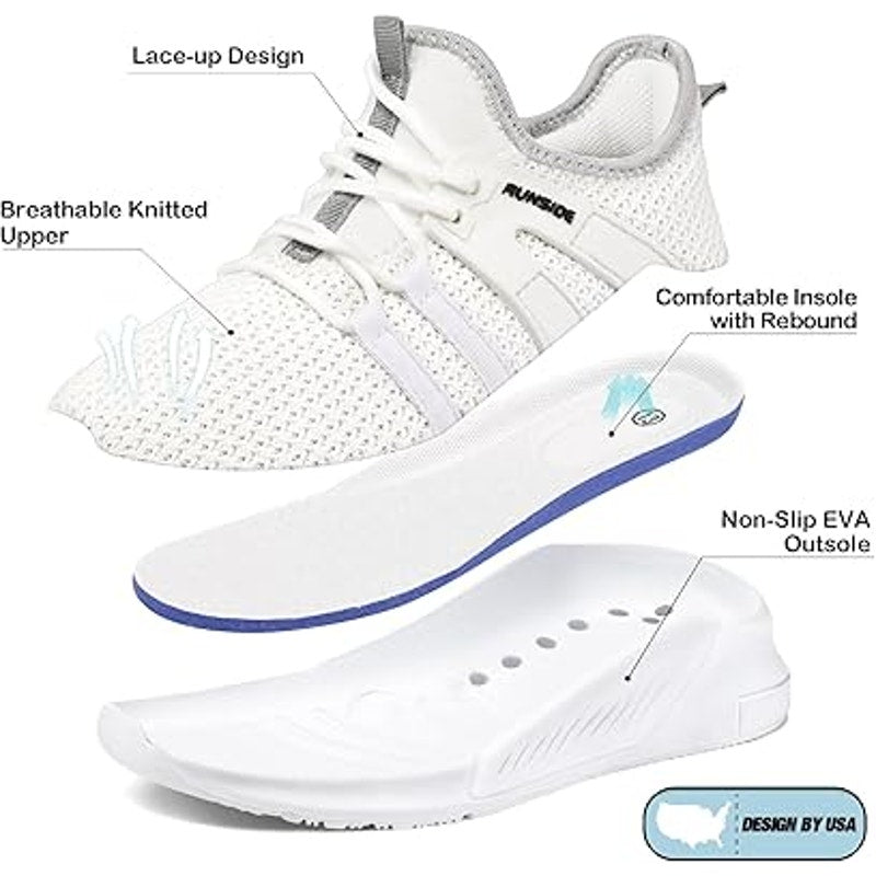 Runside Big Girls Size 1 White Mesh Lace Up Lightweight Breathable Sneaker Shoes