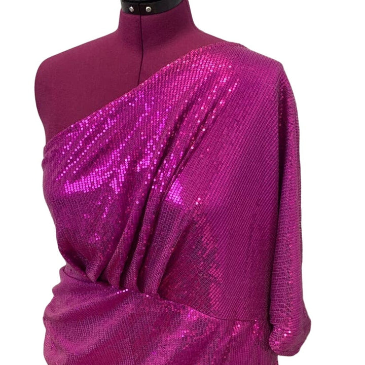 XPlus Wear Plus Size 5X One Shoulder Pink Sequin Swooping Long Sleeve Dress