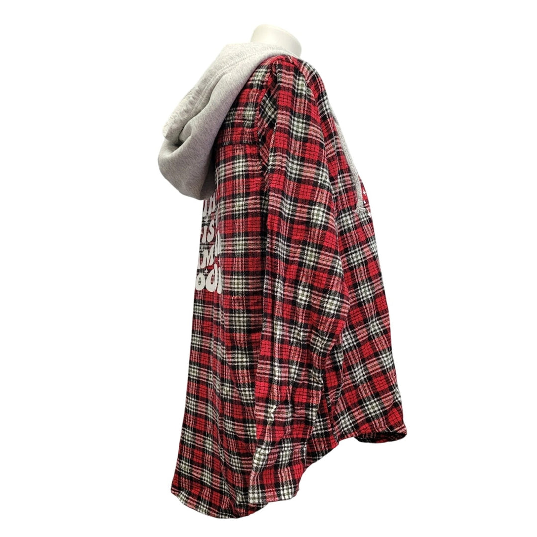 New Hand Printed Womens Medium This is My Camping Hoodie Flannel Button Up Shirt