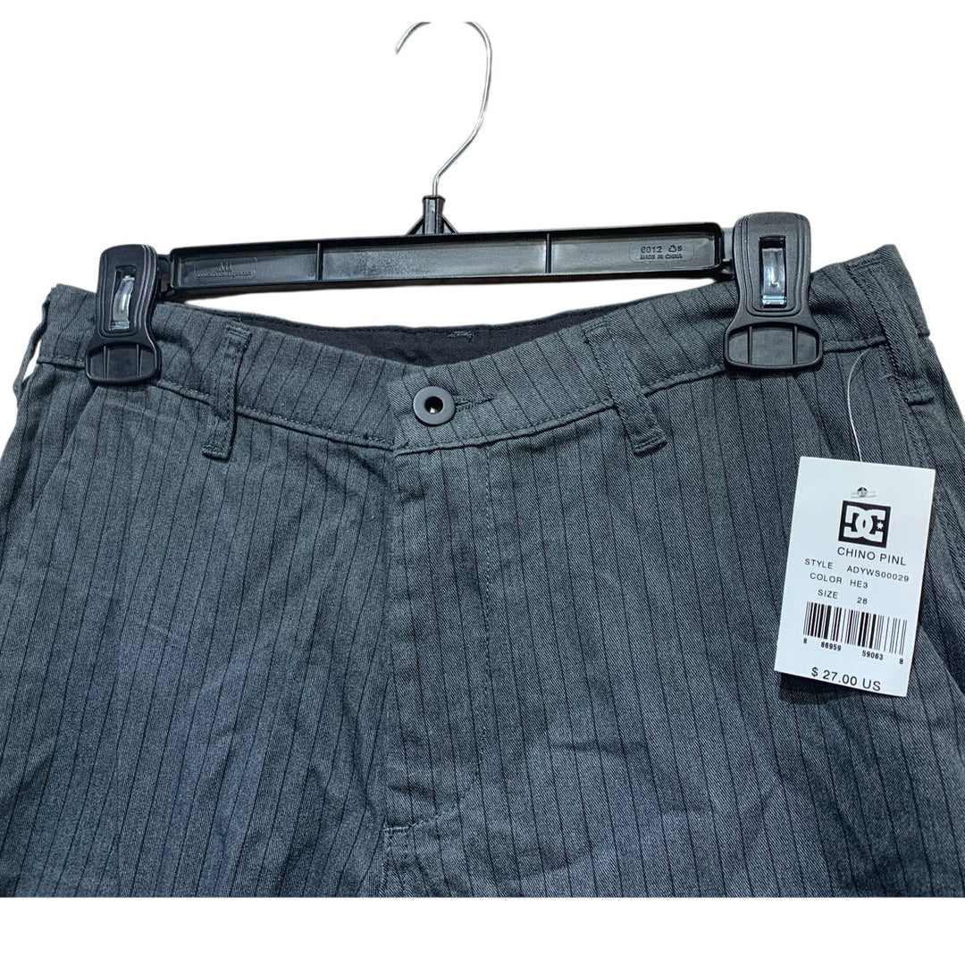 New DC Shoes Size 28 Black on Gray Pinstripe Chino Long Board Shorts w Pockets