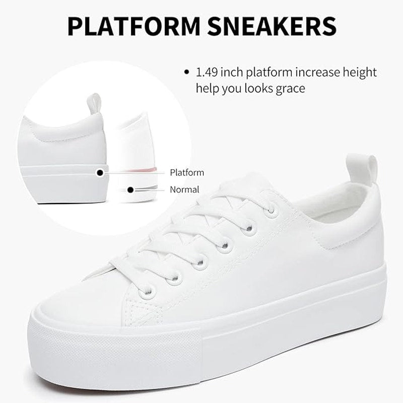 Sernial Womens Size 10 White Faux Leather Classic Lace Up Platform Walking Shoes