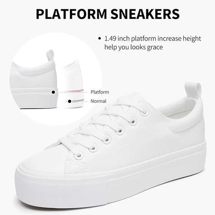 Sernial Womens Size 10 White Faux Leather Classic Lace Up Platform Walking Shoes
