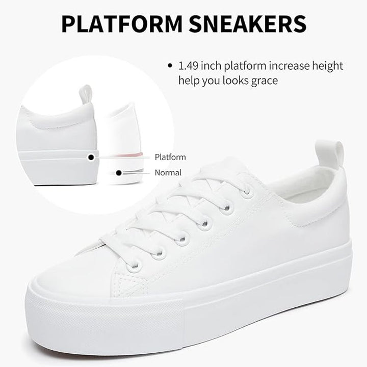 Sernial Womens Size 10 White Faux Leather Classic Lace Up Platform Walking Shoes