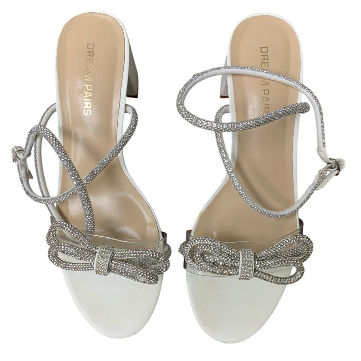 Dream Pairs Womens Size 9.5 White Silver Double Bowknots Crystal 2.5" Heel Shoes