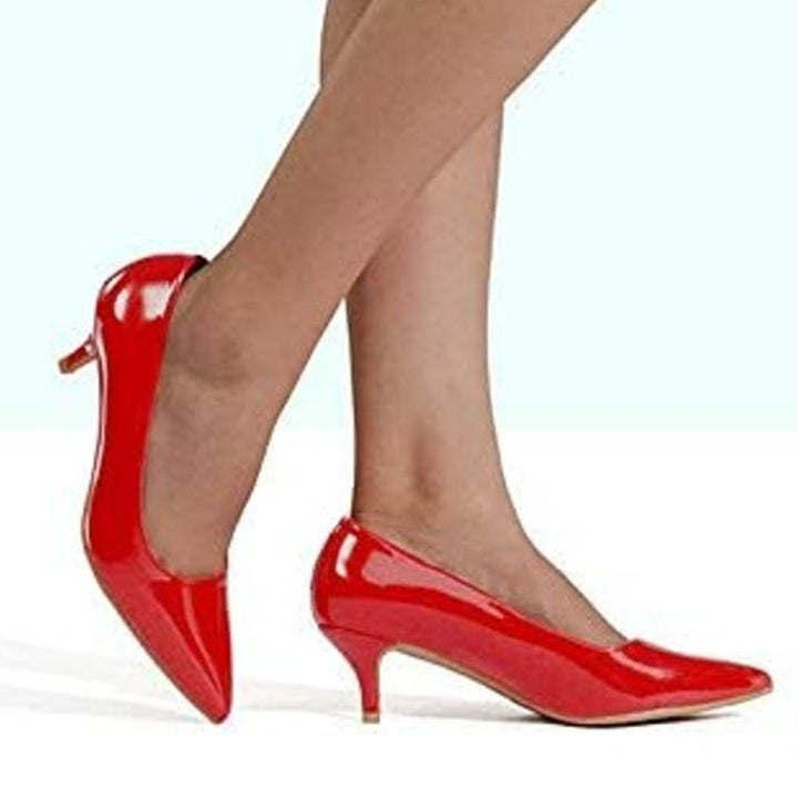 Dream Pairs Womens 8.5 Red Faux Leather 2.5" Heel Pointy Toe Slide On Pump Shoes