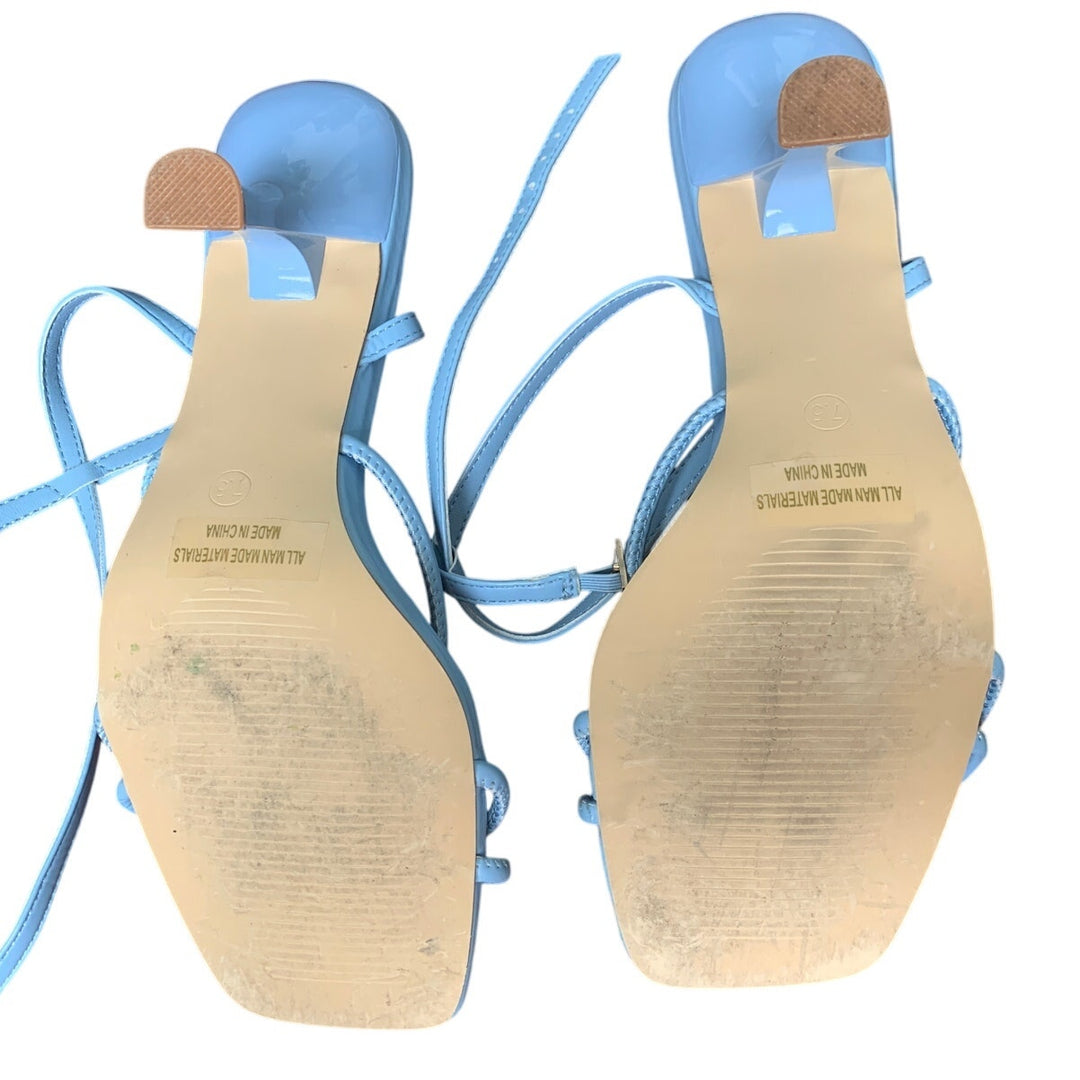 Party Womens Size 7.5 Baby Blue Open Toe 3.5" Heel Ankle Strap Sandal Shoes