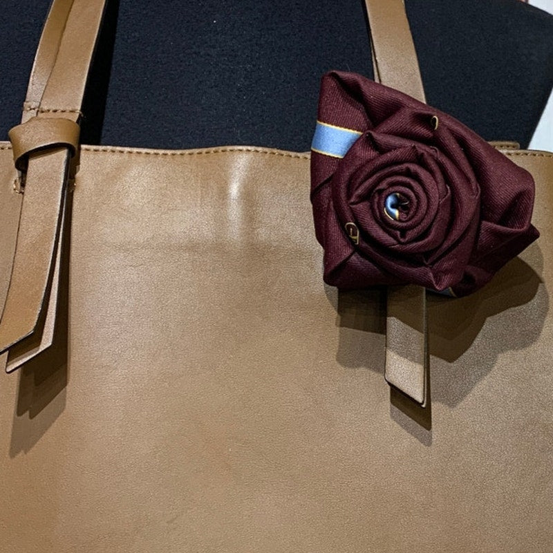 Nine West Upcycled Neck Tie Rose Cognac Brown Faux Leather Purse Handbag Tote