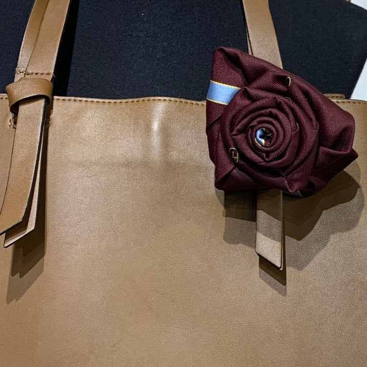 Nine West Upcycled Neck Tie Rose Cognac Brown Faux Leather Purse Handbag Tote