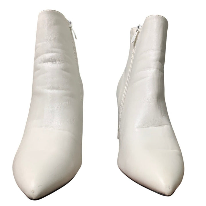 Dream Pairs Womens Size 9.5 White Faux Leather3.5" Chunky Heel Ankle Boot Shoes