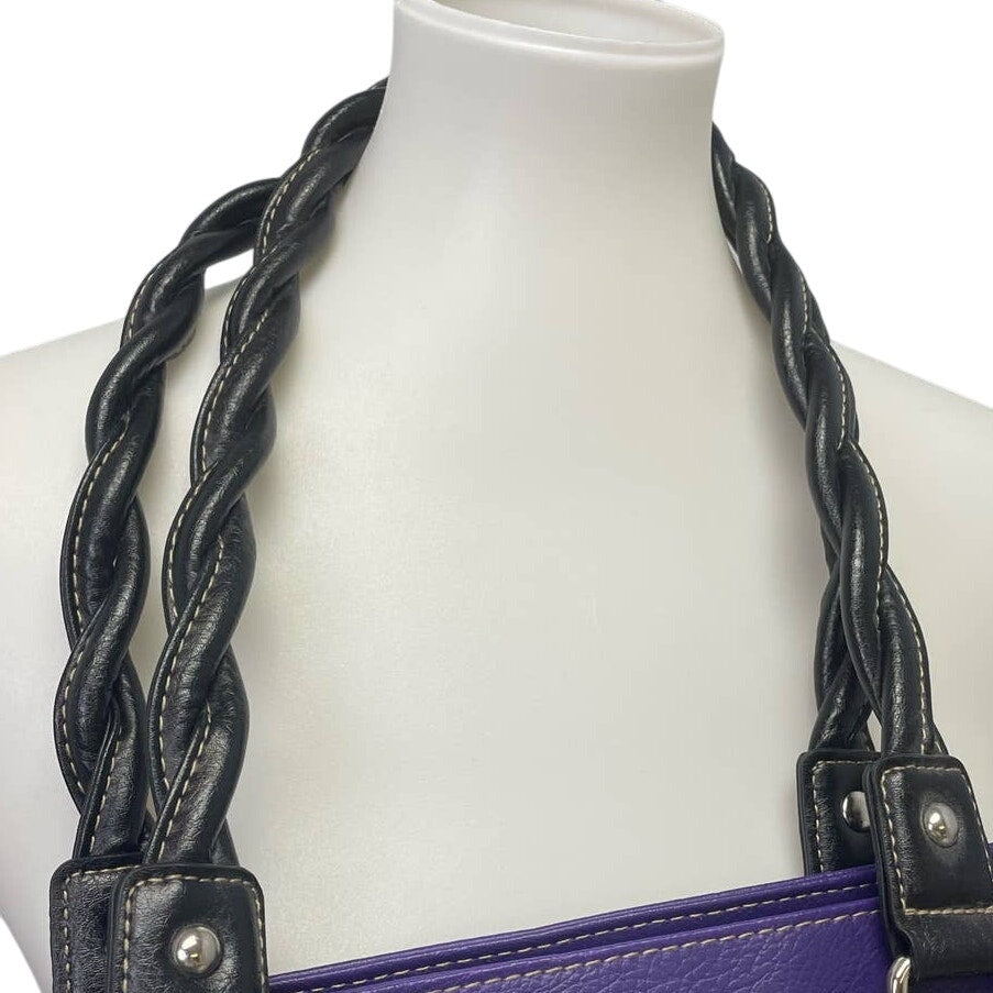 Rosetti Faux Leather Purple Double Braided Handles Handbag Purse Bag w Pockets