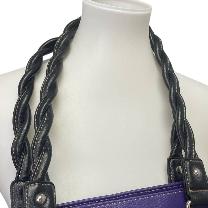 Rosetti Faux Leather Purple Double Braided Handles Handbag Purse Bag w Pockets