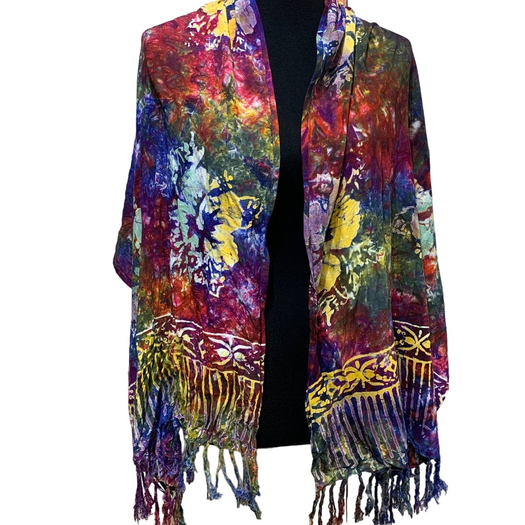 Lot of 2 Womens Purple Sparkle Rainbow Watercolor Floral Fashion Wraps Scarves