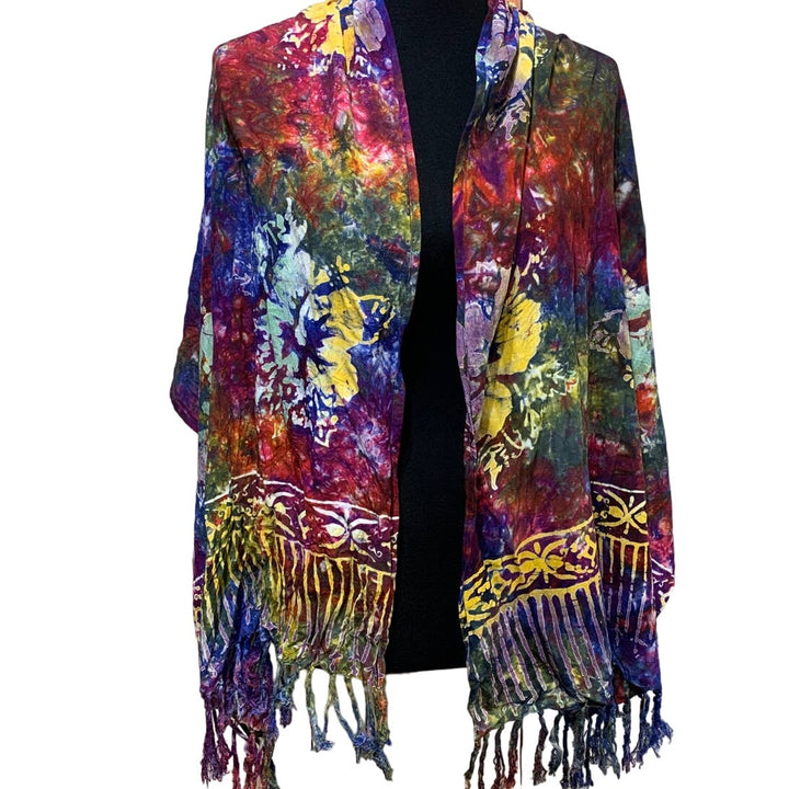 Lot of 2 Womens Purple Sparkle Rainbow Watercolor Floral Fashion Wraps Scarves