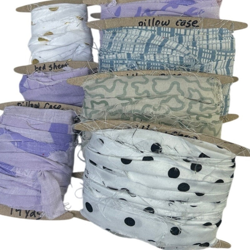100+ Yards Handmade Upcycled Fabric Ribbon Yarn from Pillow Cases Bed Sheets